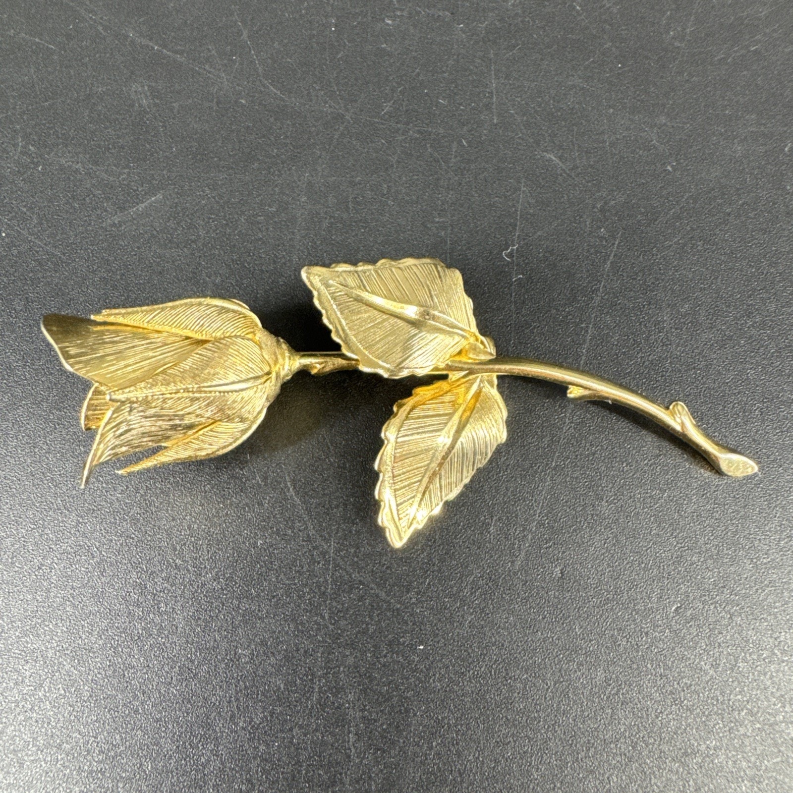 Vintage Giovanni Gold Tone Metal Single Rose Brooch 3 Inch Long